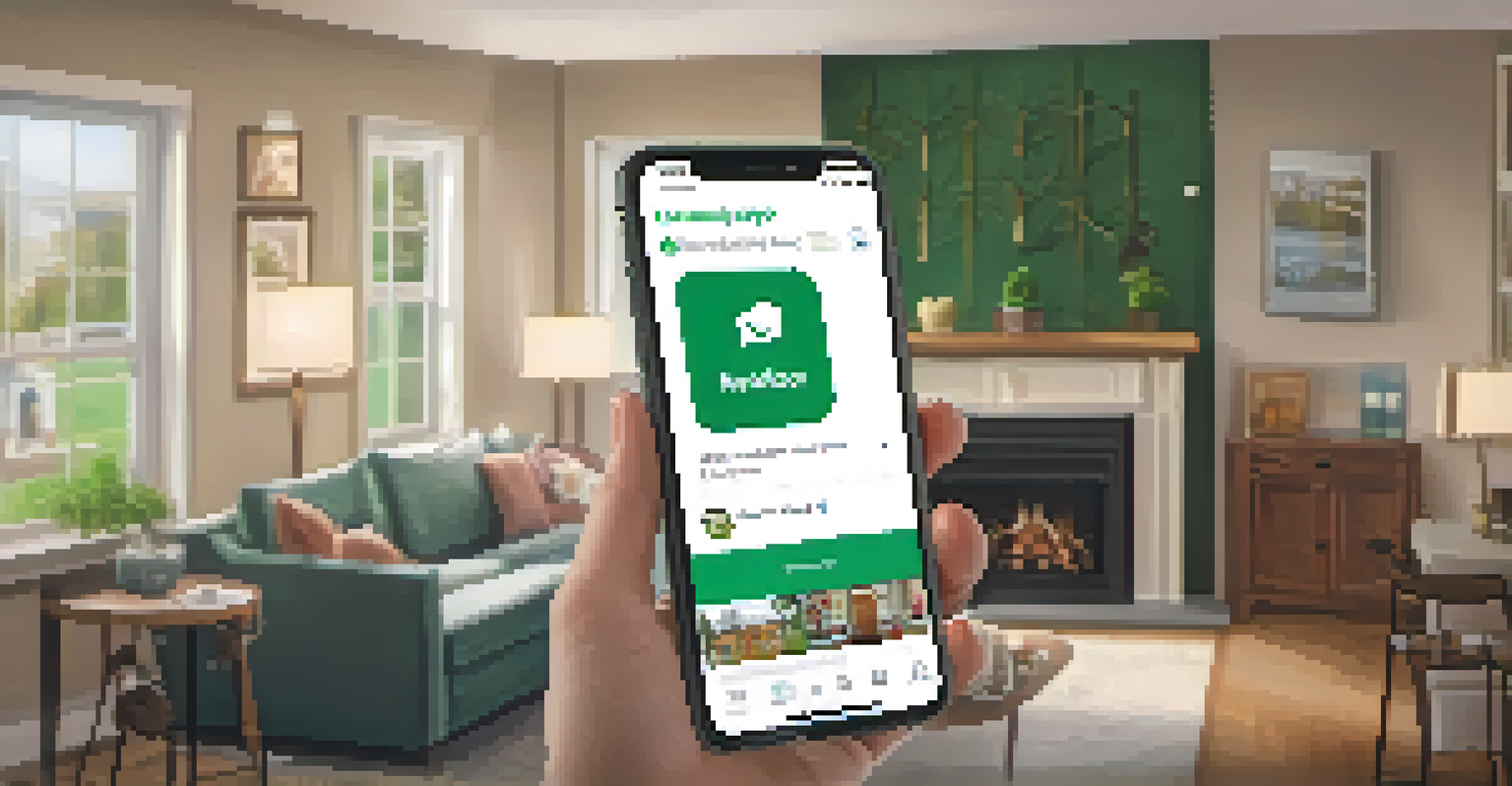 A smartphone displaying the Nextdoor app in a cozy living room, representing community engagement.