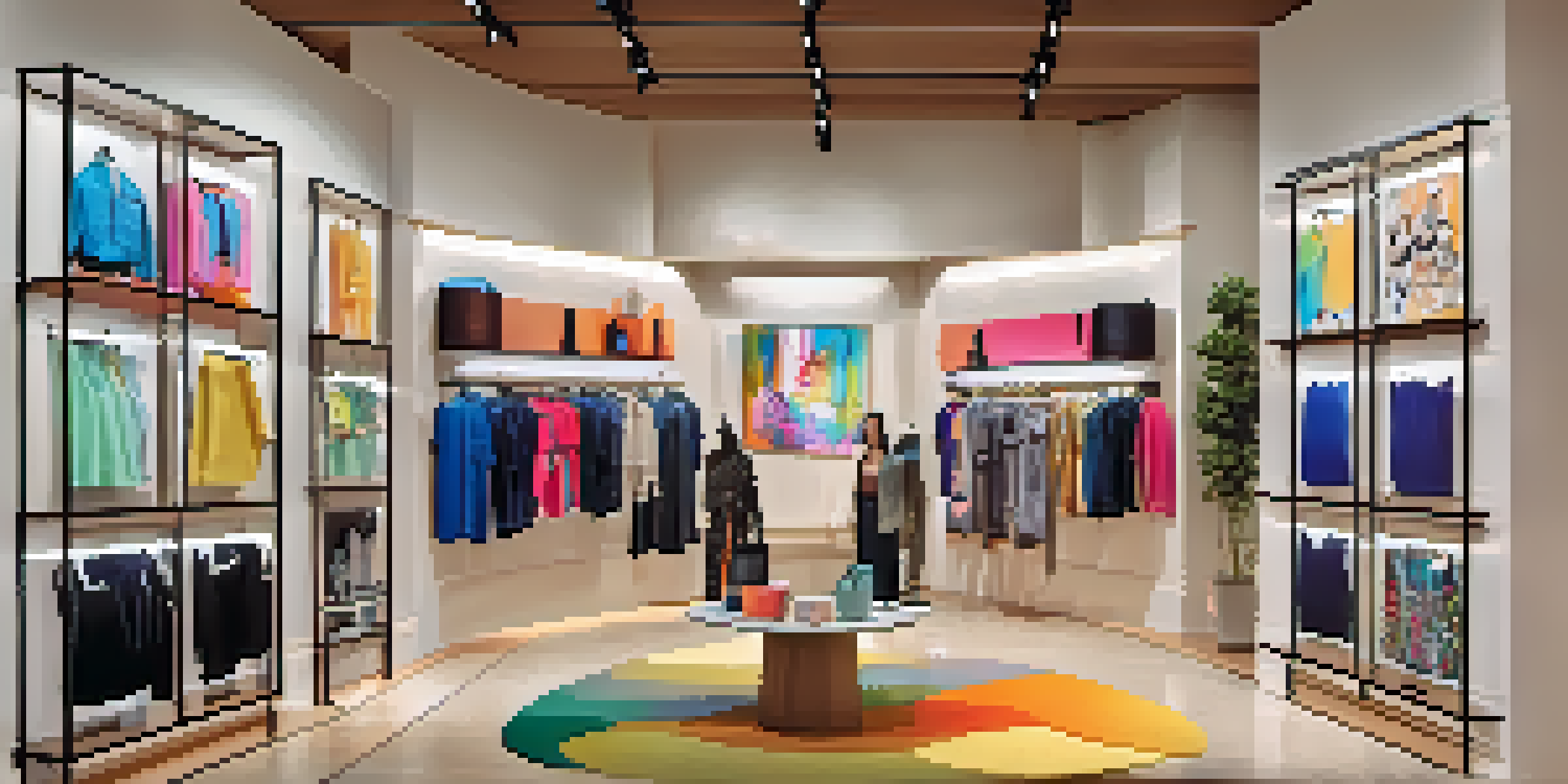 A local boutique in San Jose featuring augmented reality displays and a customer trying on clothes in a virtual fitting room.