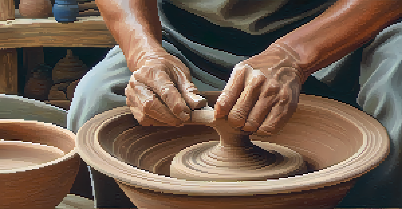 A potter skillfully shaping clay on a wheel, focusing on their craft, with soft lighting illuminating the scene.