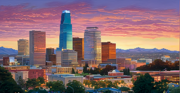 A sunset view of the San Jose skyline with people in a park, representing community.