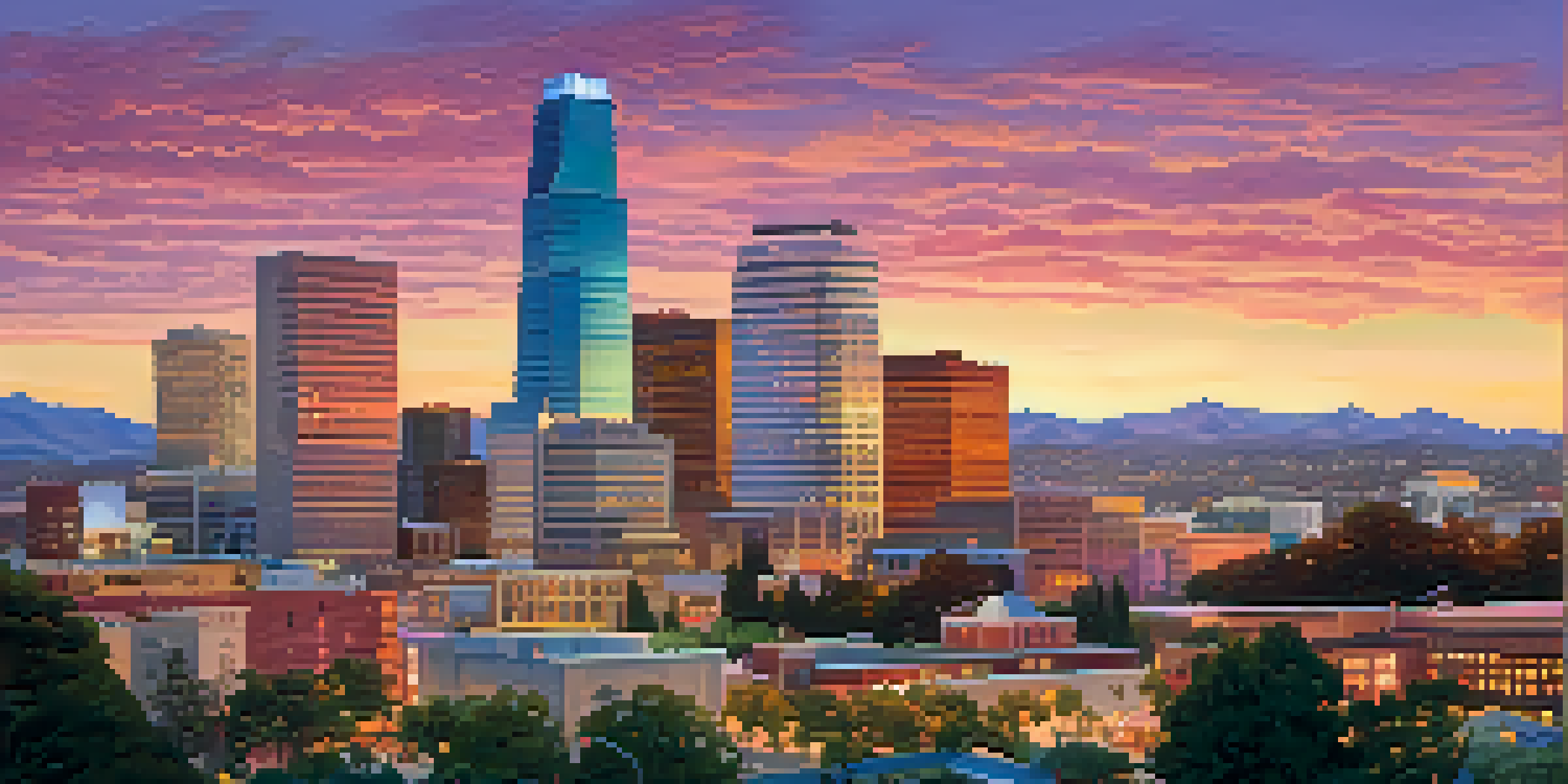A sunset view of the San Jose skyline with people in a park, representing community.