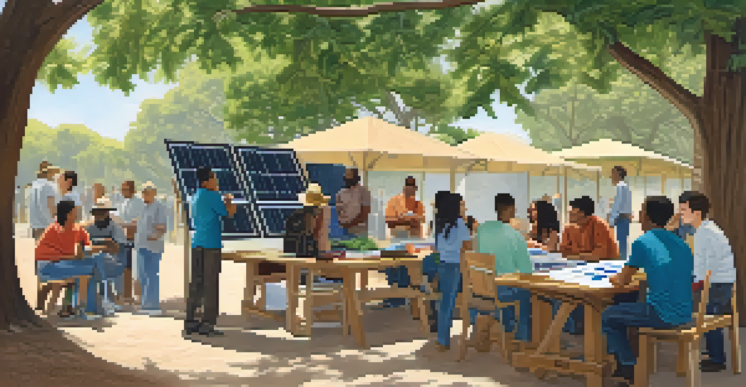 A community workshop in San Jose focusing on solar energy, with diverse participants and educational materials.