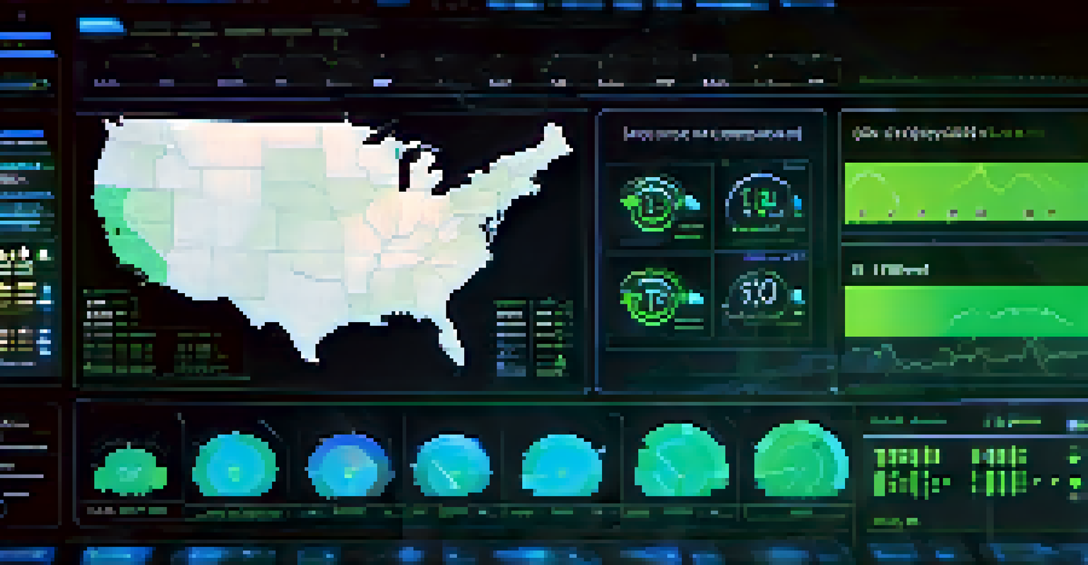 A close-up view of a computer screen displaying an AI-driven cybersecurity dashboard with various graphs and alerts.