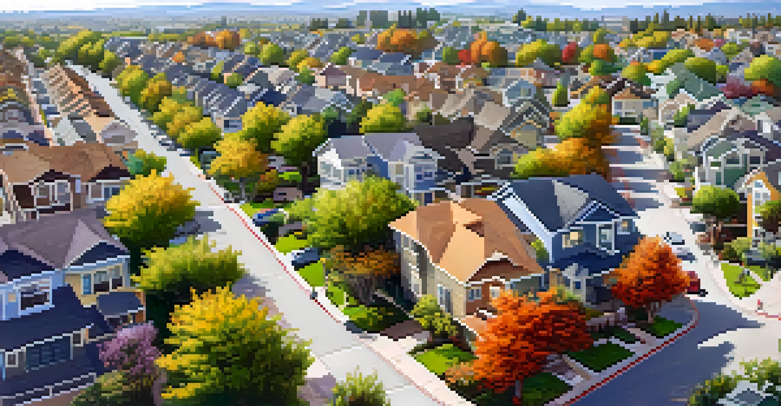 An aerial view of a diverse San Jose neighborhood with various housing styles and community activities.