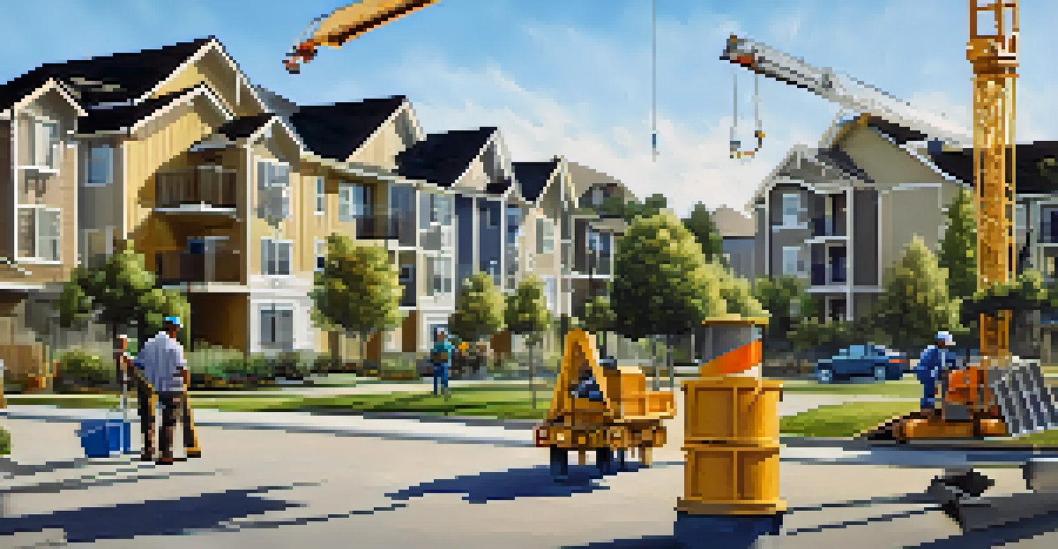 Close-up of a sign for affordable housing in San Jose, with construction workers and cranes in the background.