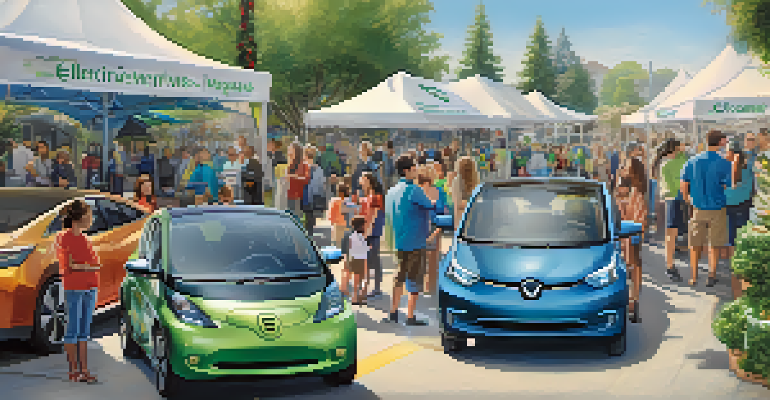 A community event in San Jose showcasing electric vehicles, featuring families and children engaging with EV owners under a sunny outdoor setting.