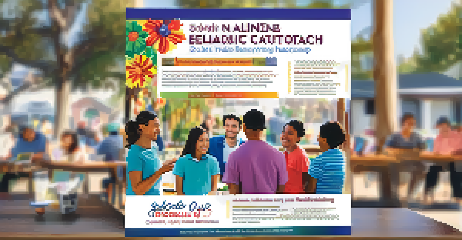 A close-up view of a bilingual community outreach flyer on a table during a neighborhood meeting.
