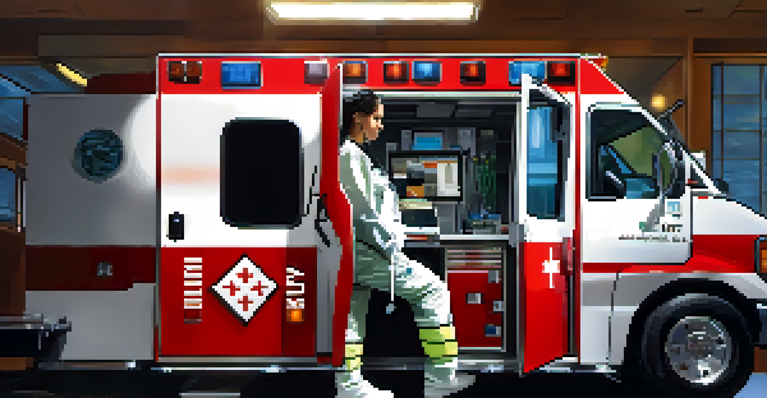 An EMT in a San Jose ambulance, preparing to assist a patient with medical equipment visible.