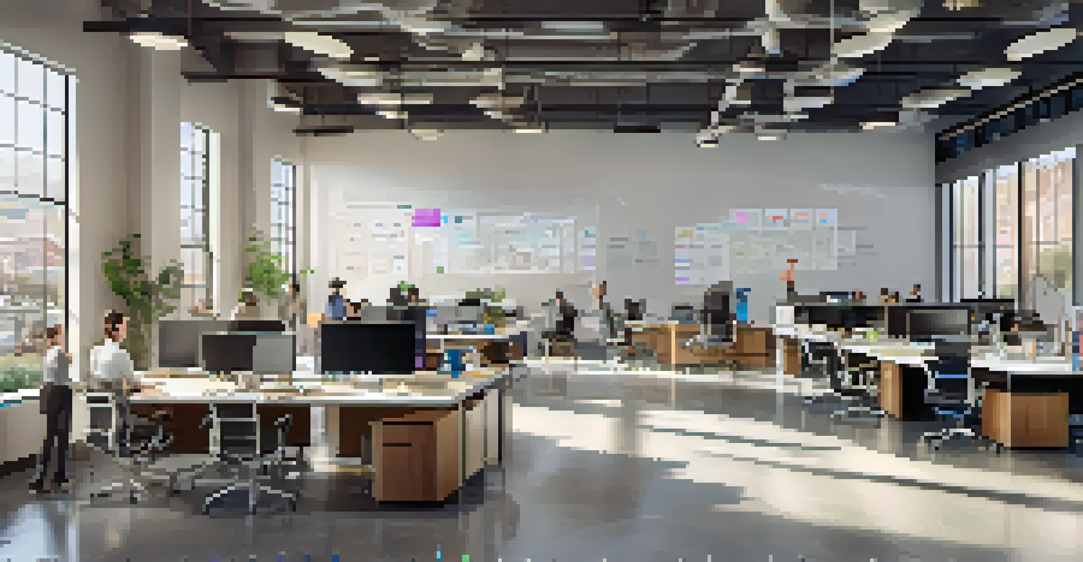 A modern open-plan office in San Jose with professionals working together on tech projects, filled with natural light and creative energy.