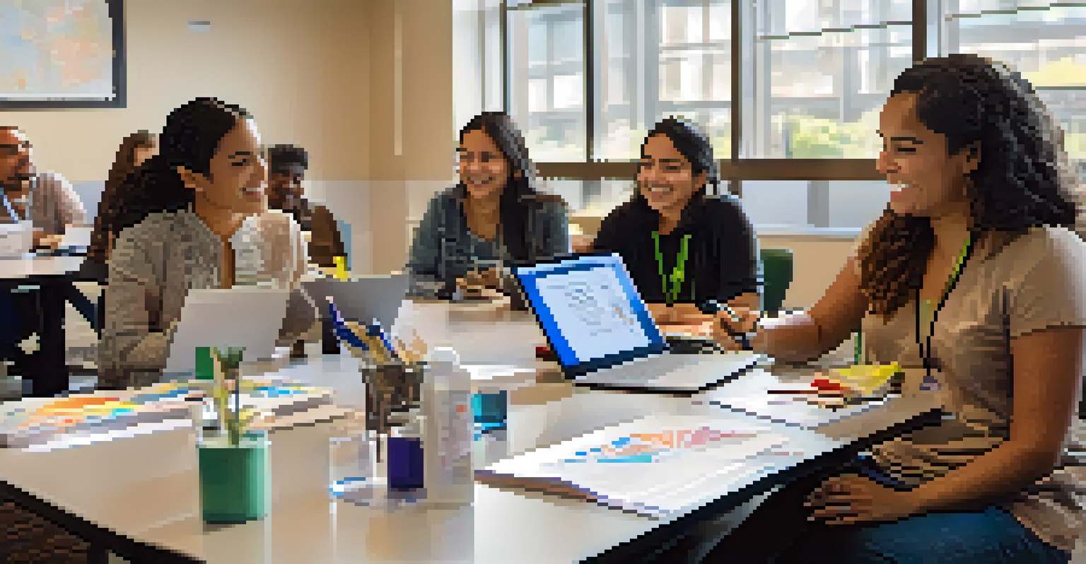 Refugees participating in a job training workshop, with a facilitator guiding them in a bright, welcoming room.