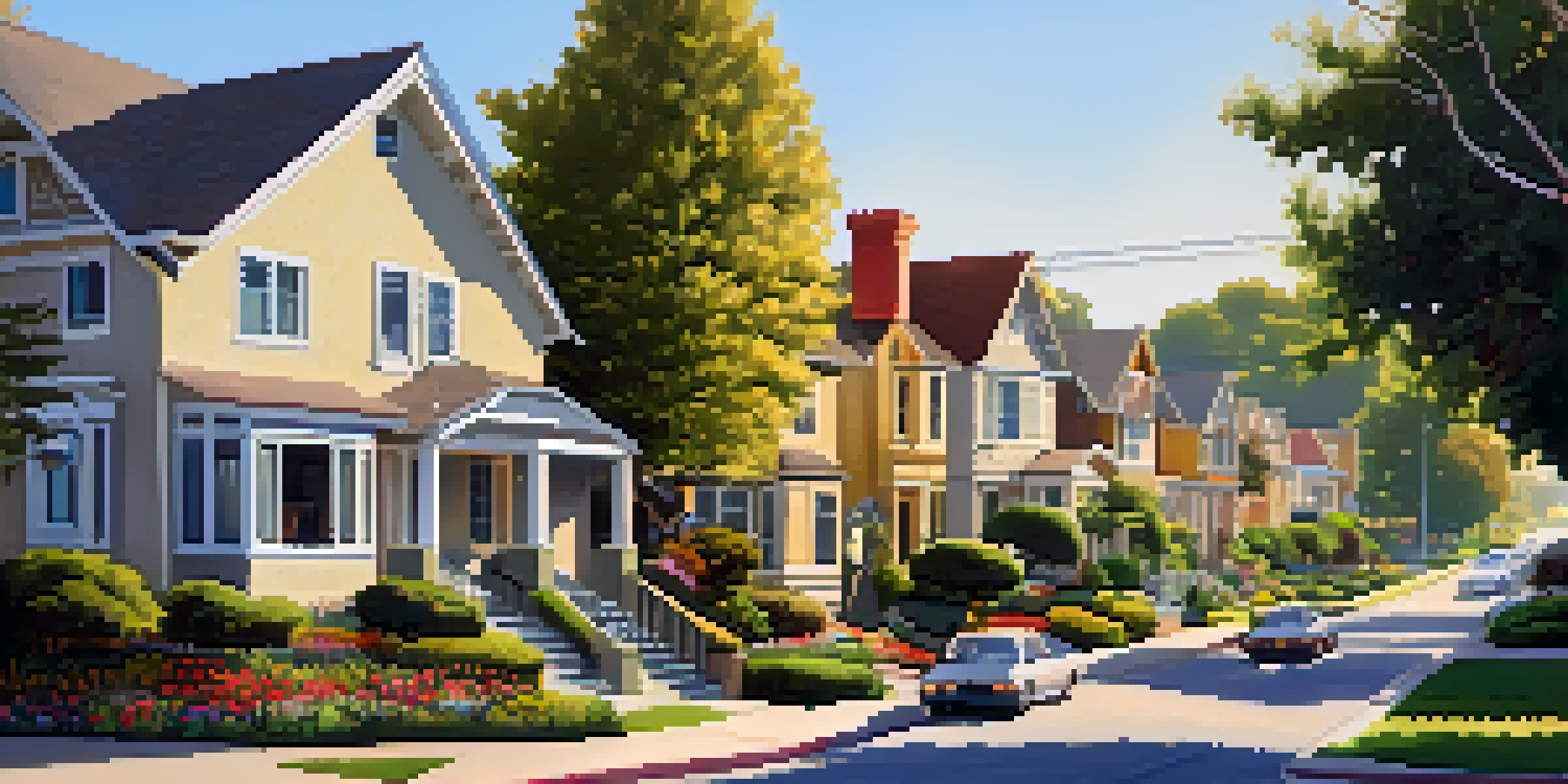 A peaceful neighborhood in San Jose with various homes, trees, and a family walking a dog.