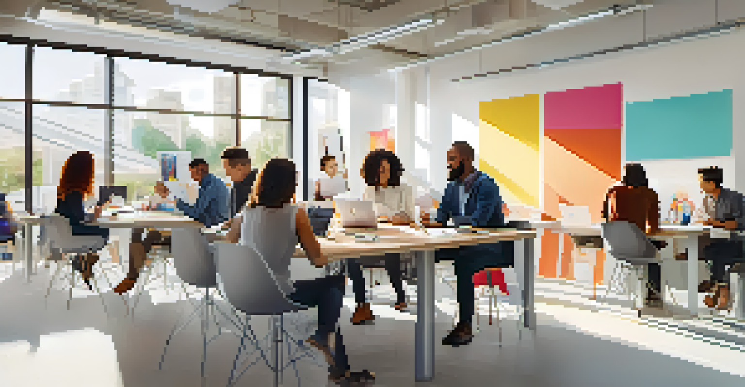 Close-up of a collaborative workspace with diverse individuals brainstorming ideas.