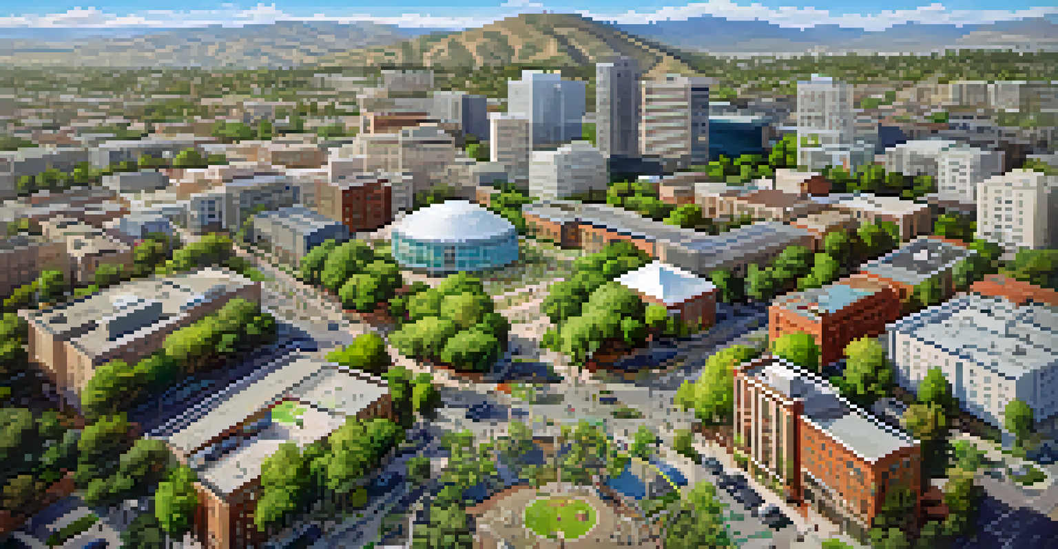 An aerial view of San Jose featuring parks, residential areas, and people participating in recycling activities, highlighting sustainability.