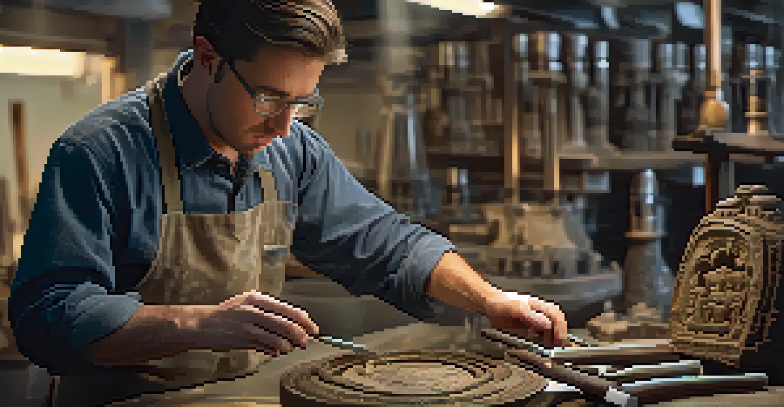 A conservation specialist restoring an ancient artifact in a lab. The image highlights the intricate details of the artifact.