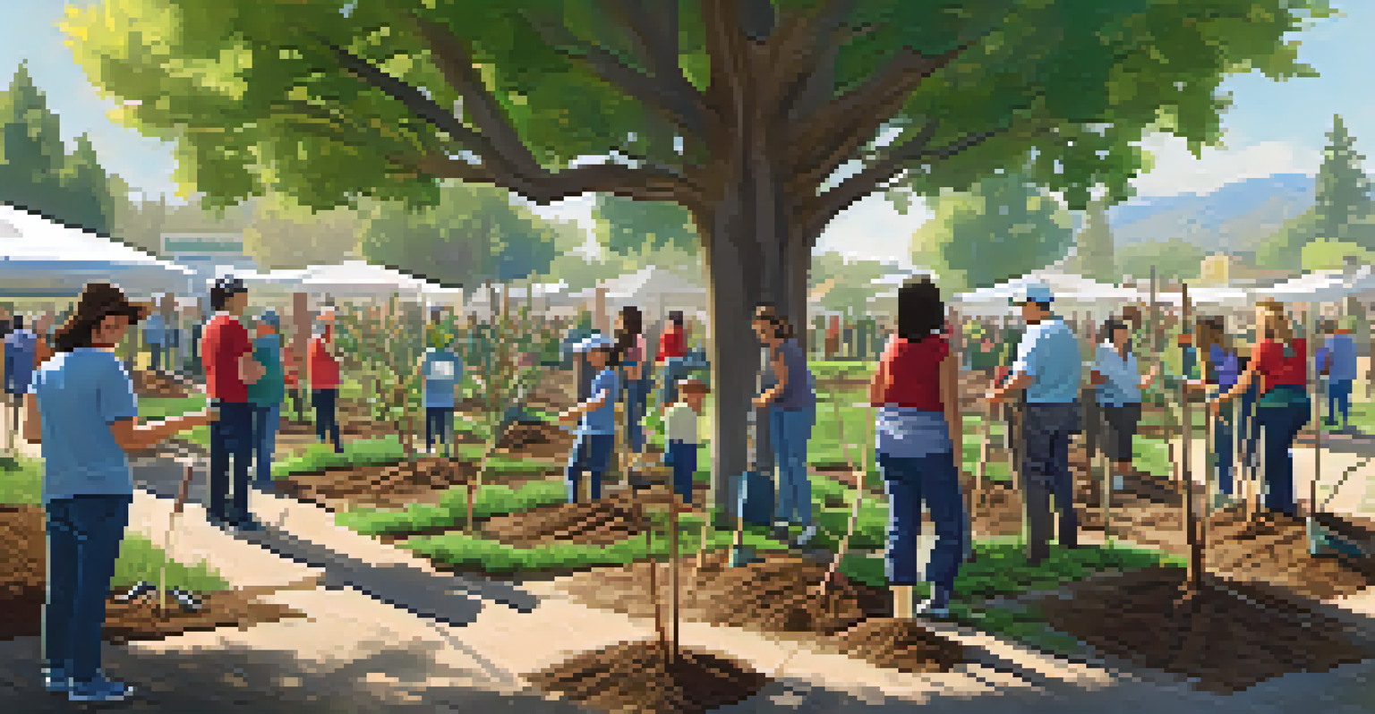 Volunteers participating in a community tree planting event in San Jose, planting young trees together.