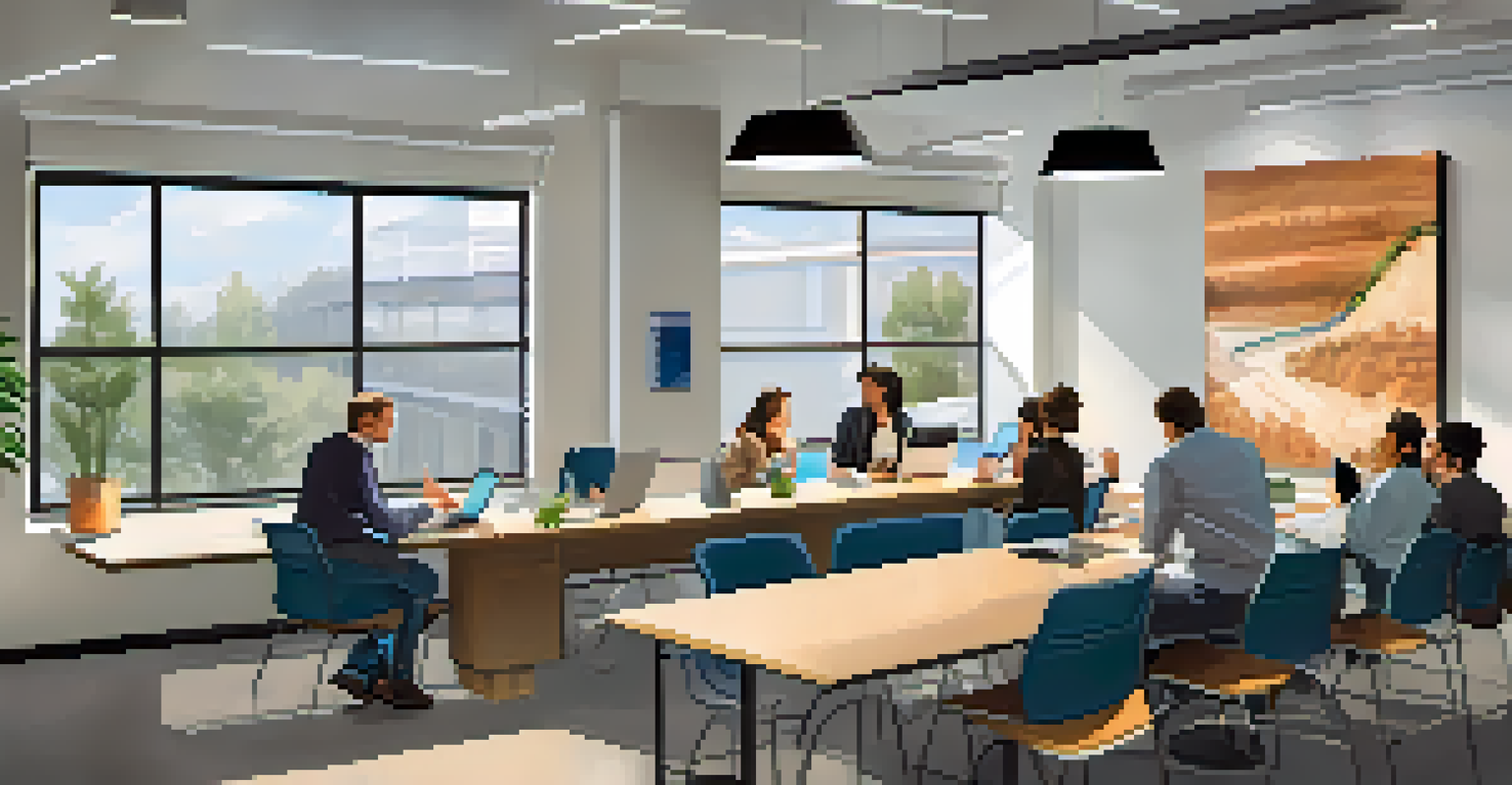 A modern conference room filled with small business owners participating in a workshop, with a speaker at the front and natural light streaming through large windows.