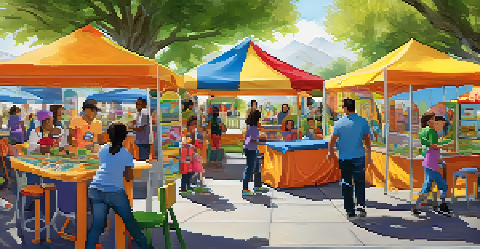 A lively health fair in San Jose with families engaging in various health-related activities.