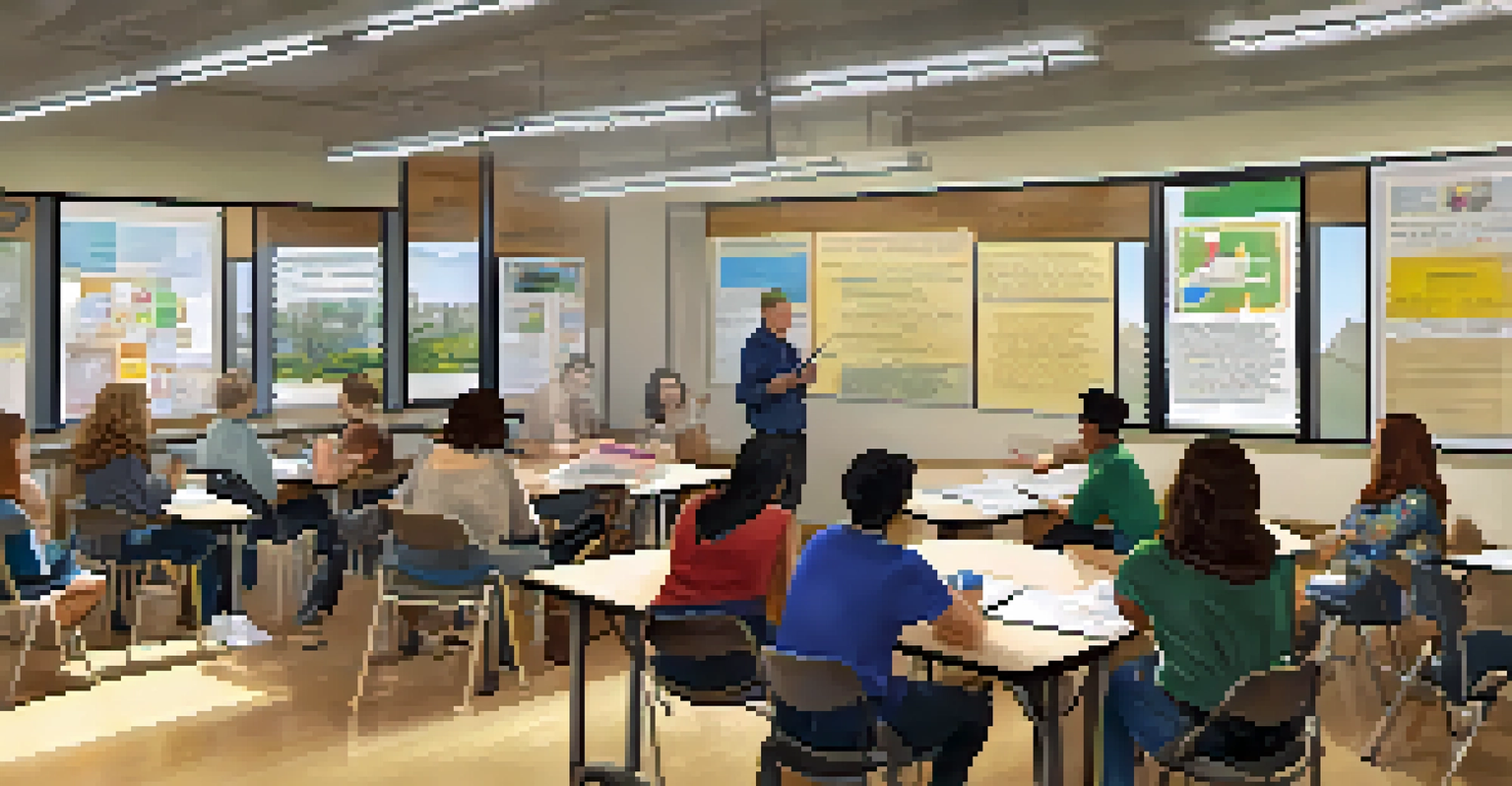 An adult education workshop in a bright classroom with diverse learners actively participating.