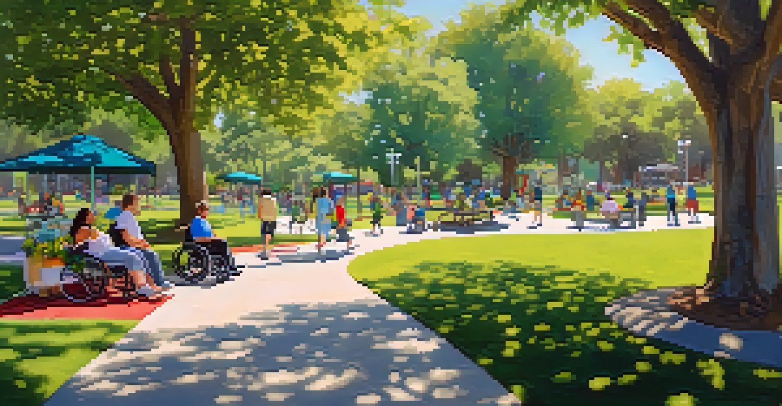 An accessible park in San Jose with paved pathways and a picnic scene, highlighting inclusivity and nature's beauty.