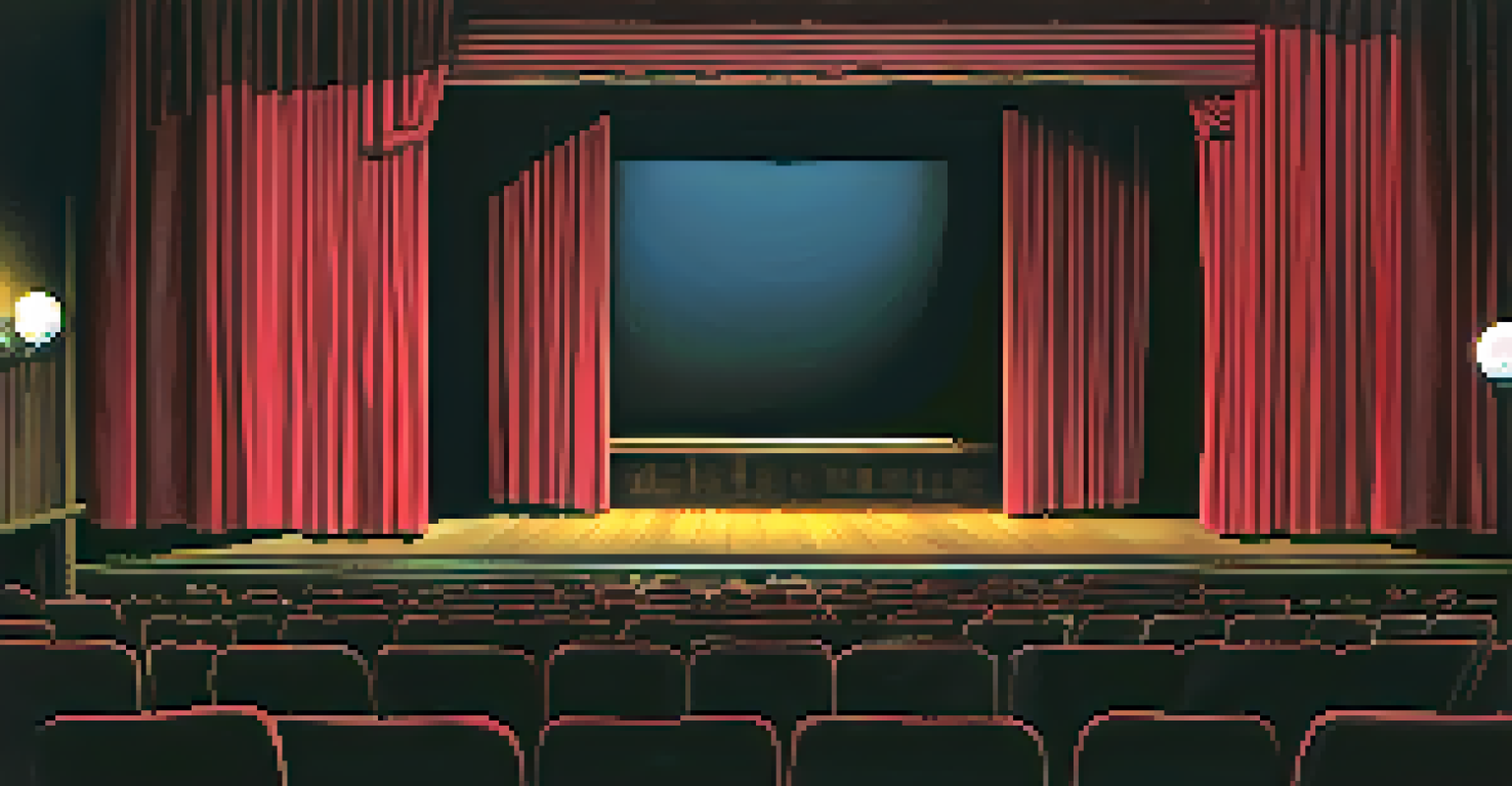 An intimate black box theater interior with an engaged audience and a warmly lit stage set for a dramatic performance.