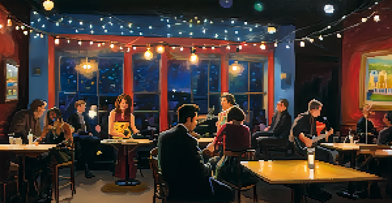 An intimate music venue with a band performing and an audience enjoying the cozy atmosphere.