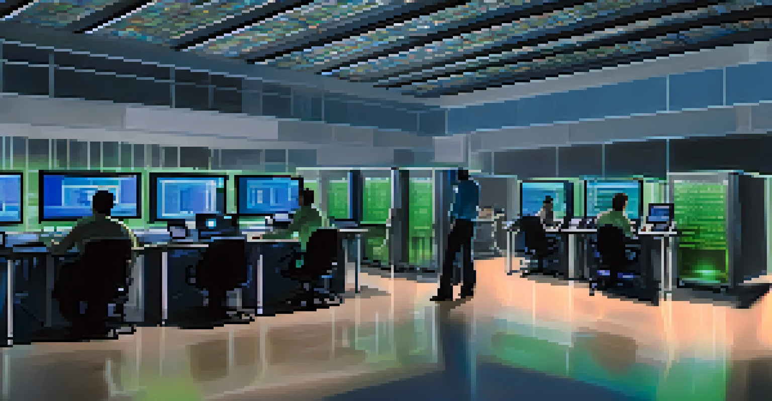 Inside NASA Ames Research Center's supercomputing facility, showing researchers working with advanced computers and data visualizations.