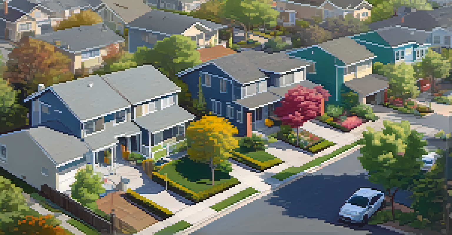 Aerial view of a San Jose neighborhood featuring modern homes with home office setups and gardens, illustrating the real estate impact of online learning.