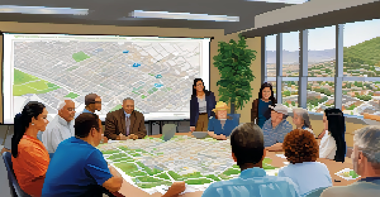 A community meeting in San Jose discussing affordable housing solutions, with a diverse group of residents engaged in conversation.