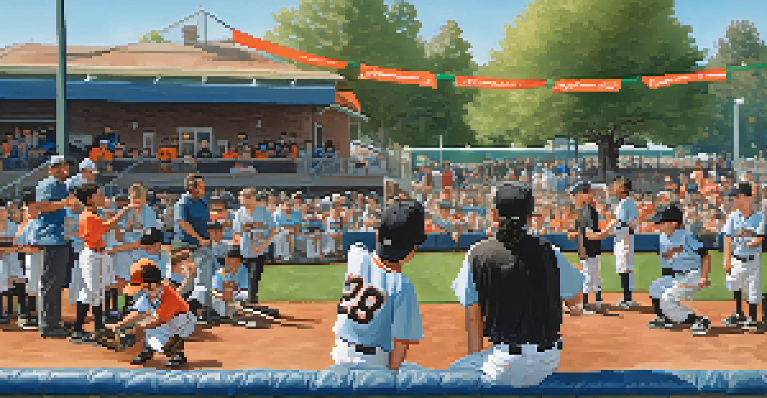 San Jose Giants players interacting with young fans during a baseball clinic, showcasing an engaging community event under a clear blue sky.