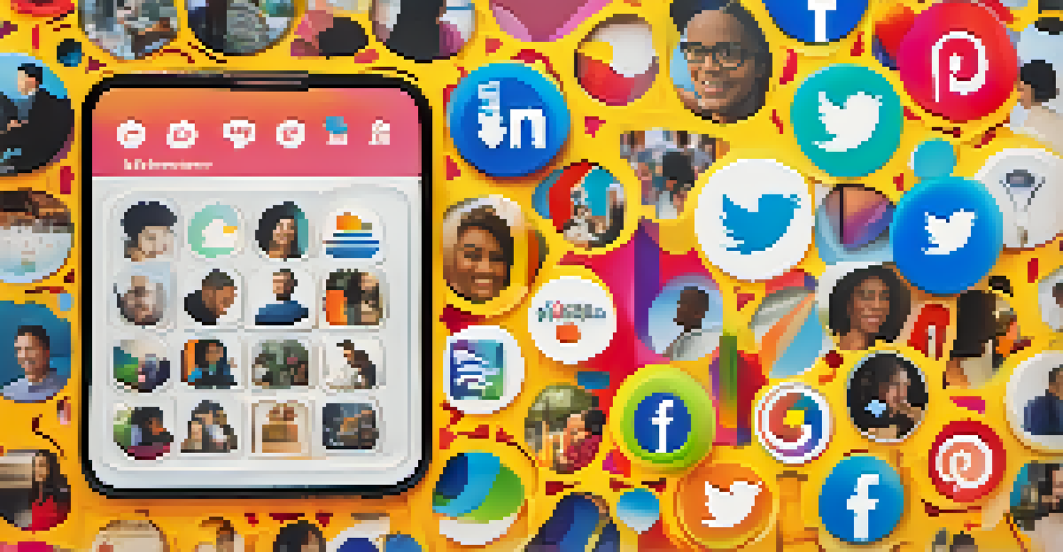 A smartphone showing social media posts about civic engagement, with a blurred background of a community event.