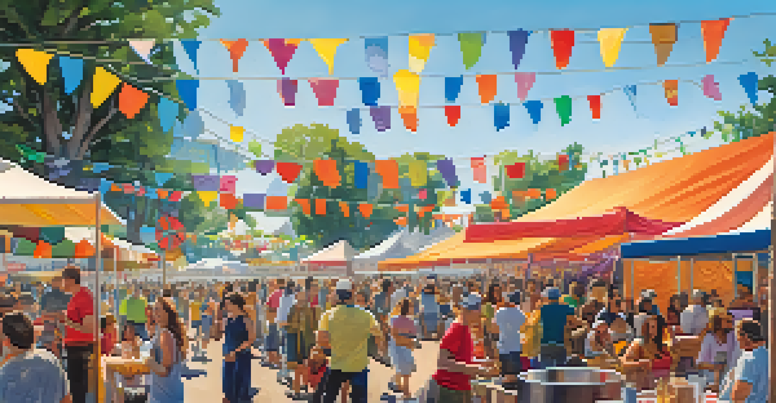 A bustling outdoor scene at the San Jose Arts Festival, featuring performances, colorful banners, and a festive crowd enjoying the arts.