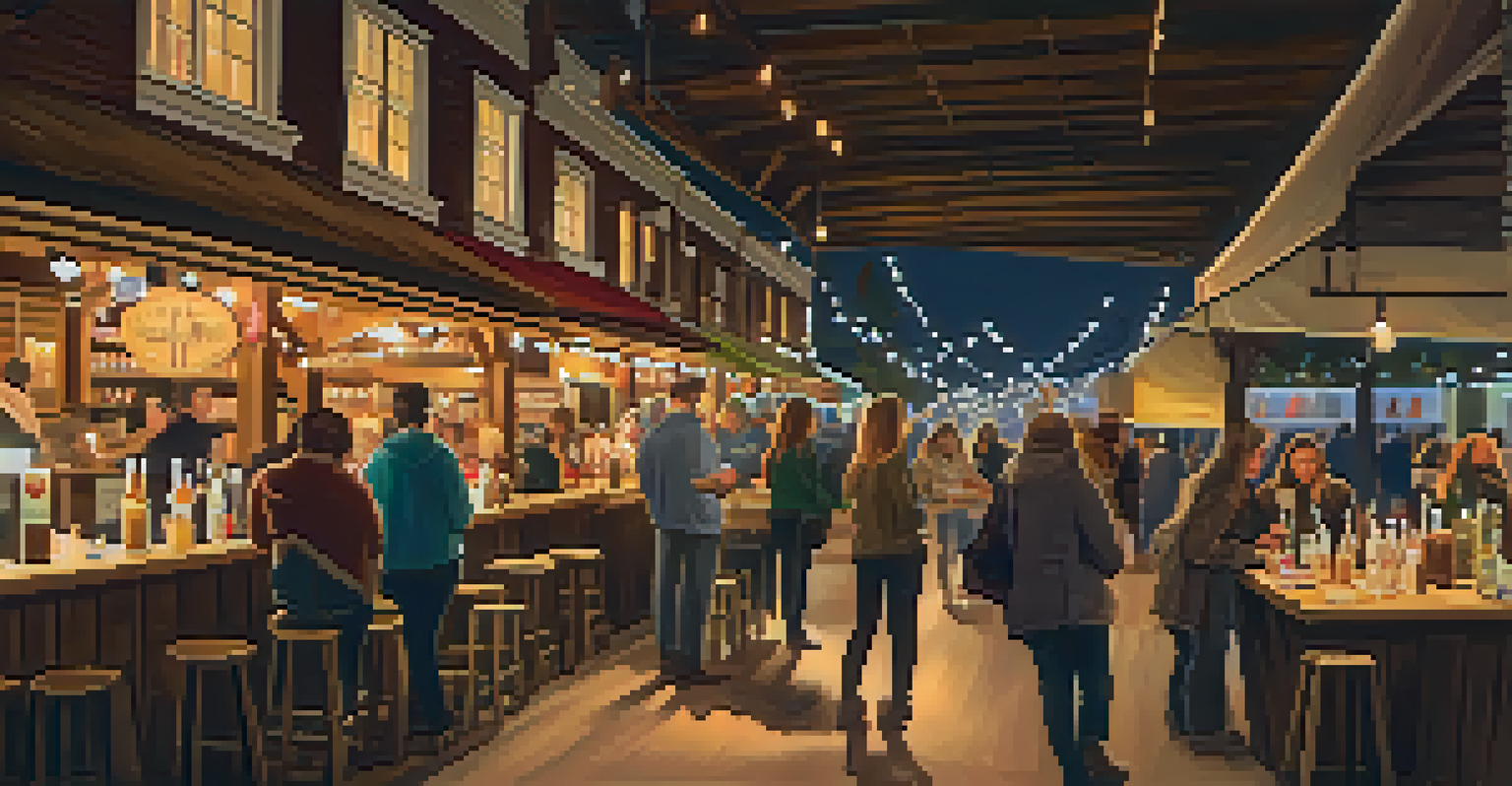 A relaxed market environment featuring friends enjoying craft beer and browsing artisanal goods in a cozy setting.