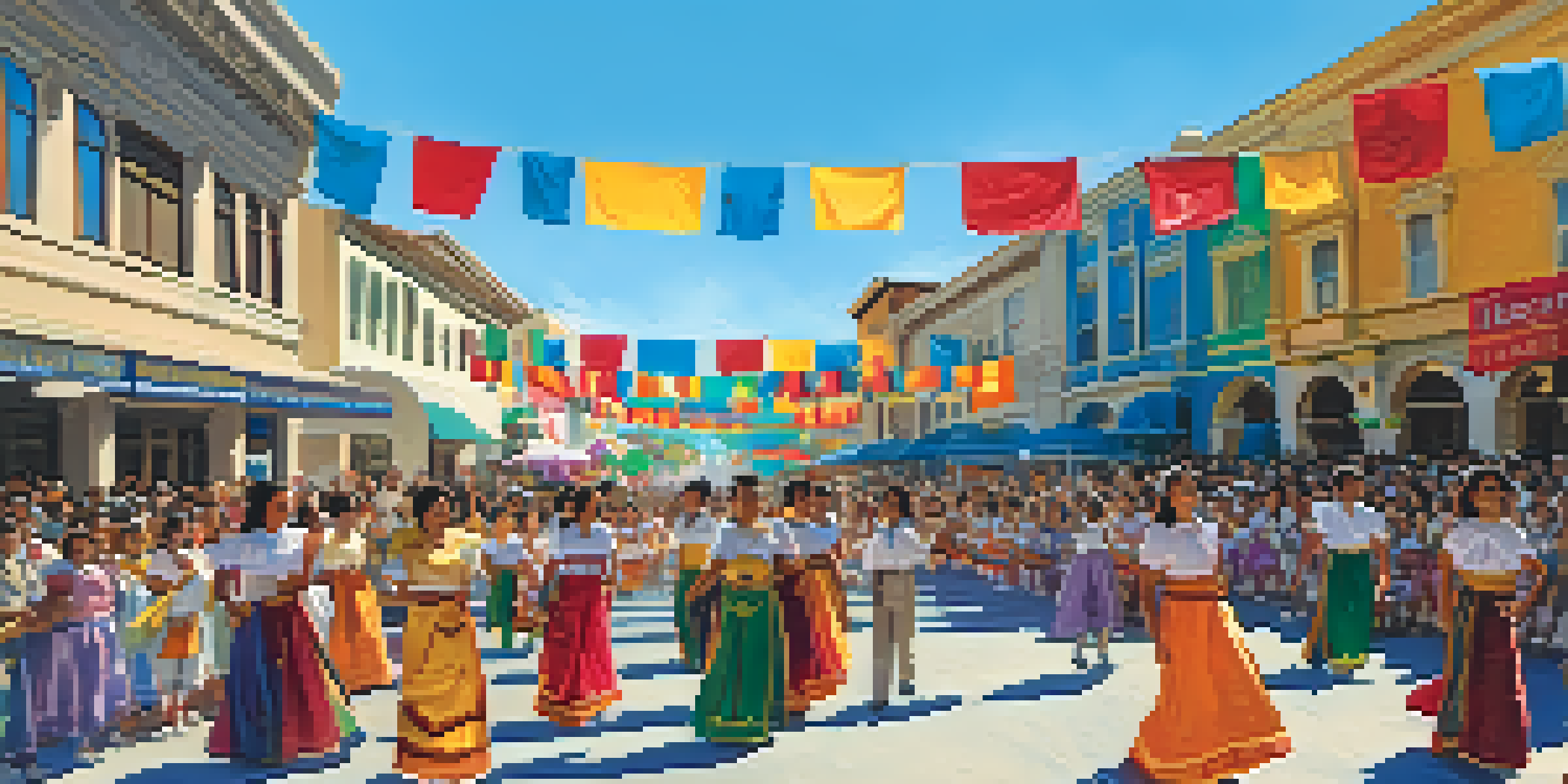 A lively community festival in San Jose featuring diverse cultural performances and families enjoying the event near historic buildings.