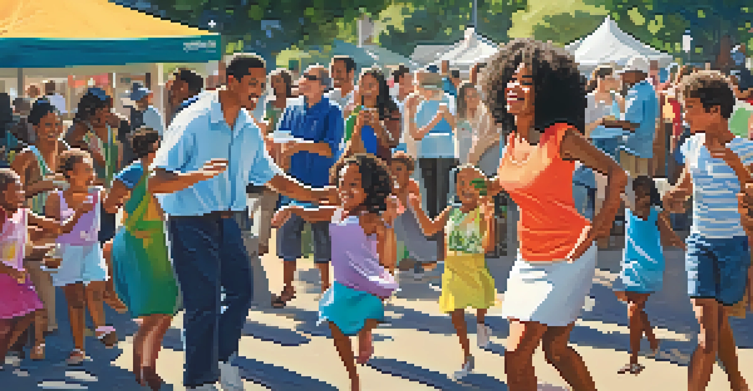 Families dancing at the San Jose Jazz Summer Fest with food vendors and children participating in music workshops.