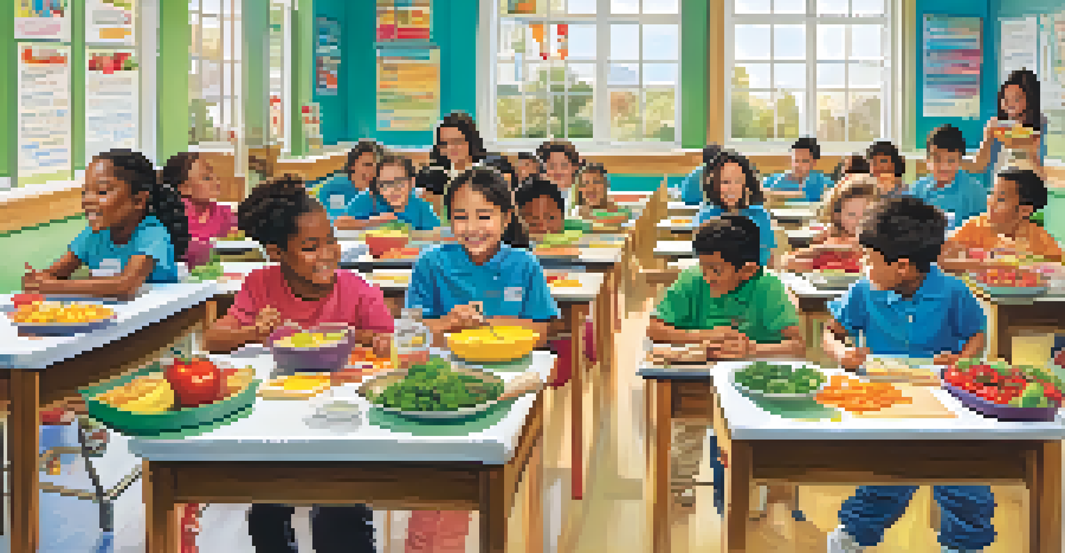 Students in a classroom in San Jose participating in a nutrition workshop and cooking activities.