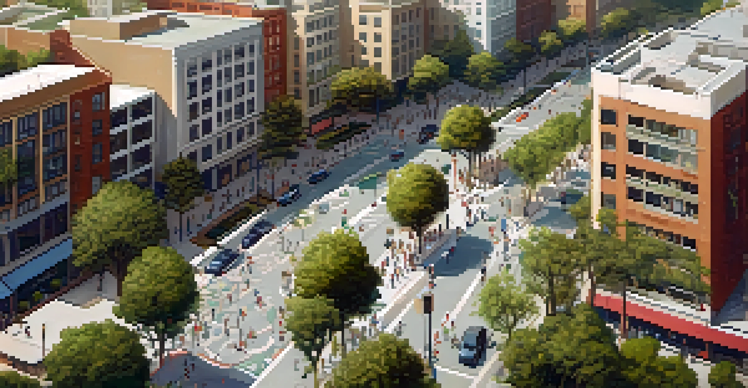 An aerial view of San Jose with clear bike lanes integrated into urban planning, showing cyclists and pedestrians in a vibrant city layout.