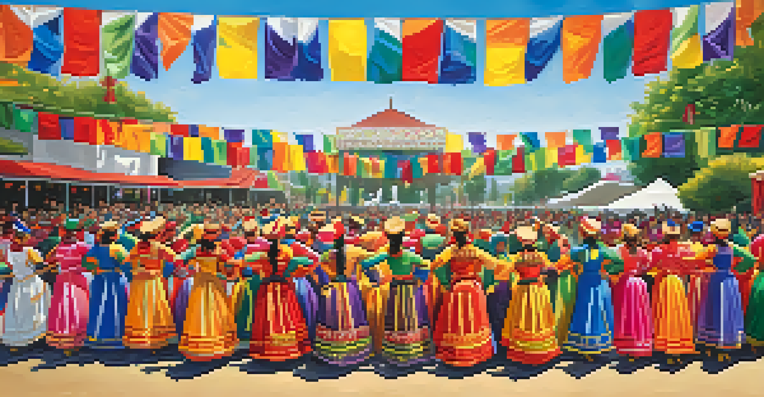 A community event in San Jose with dancers in traditional costumes performing on stage, surrounded by an enthusiastic audience.