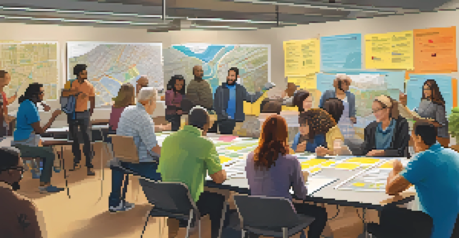 Residents participating in a transportation planning workshop in San Jose, discussing maps and sharing ideas.