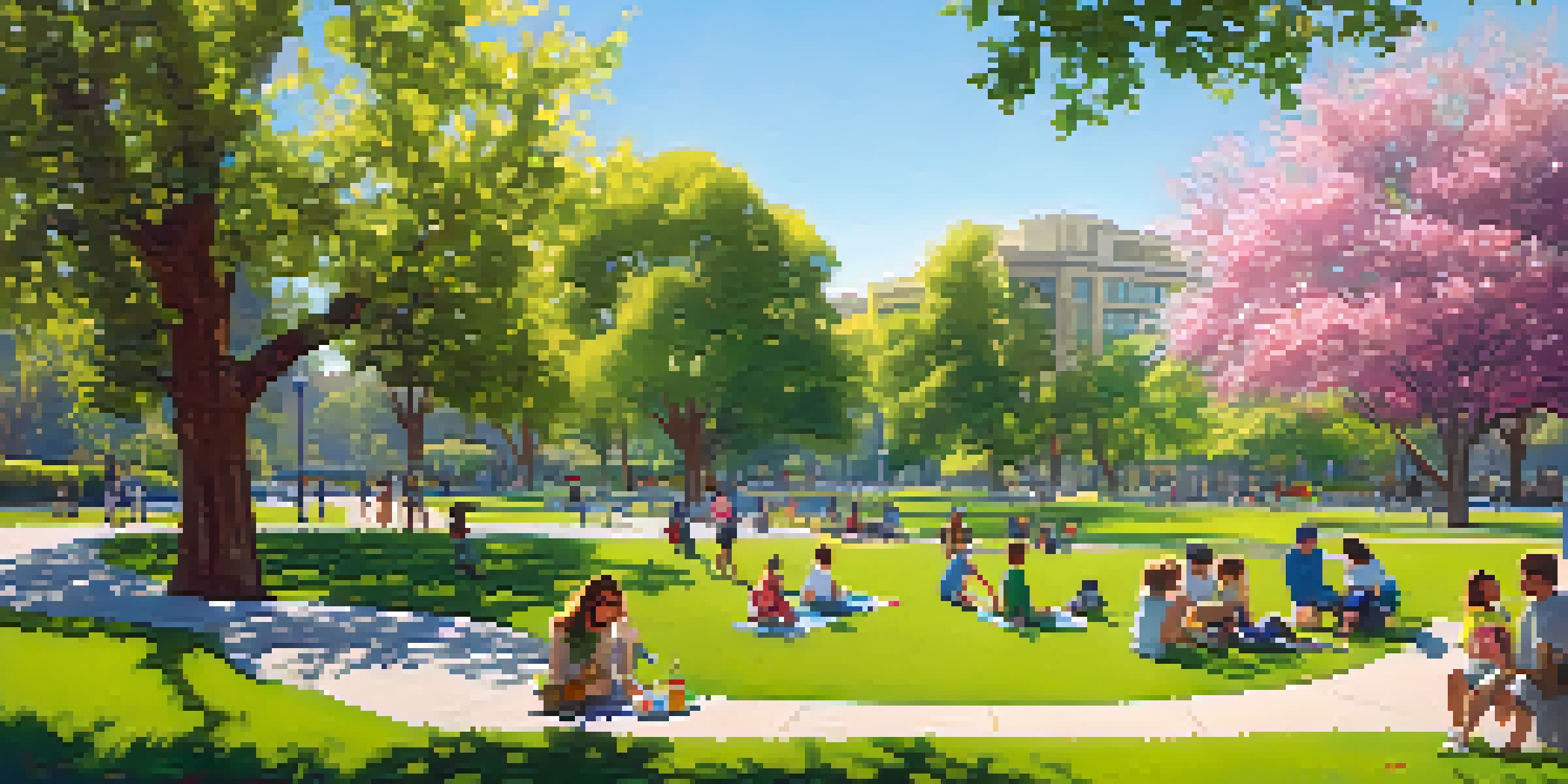 A vibrant urban park in San Jose with children playing and families having a picnic under a clear blue sky.