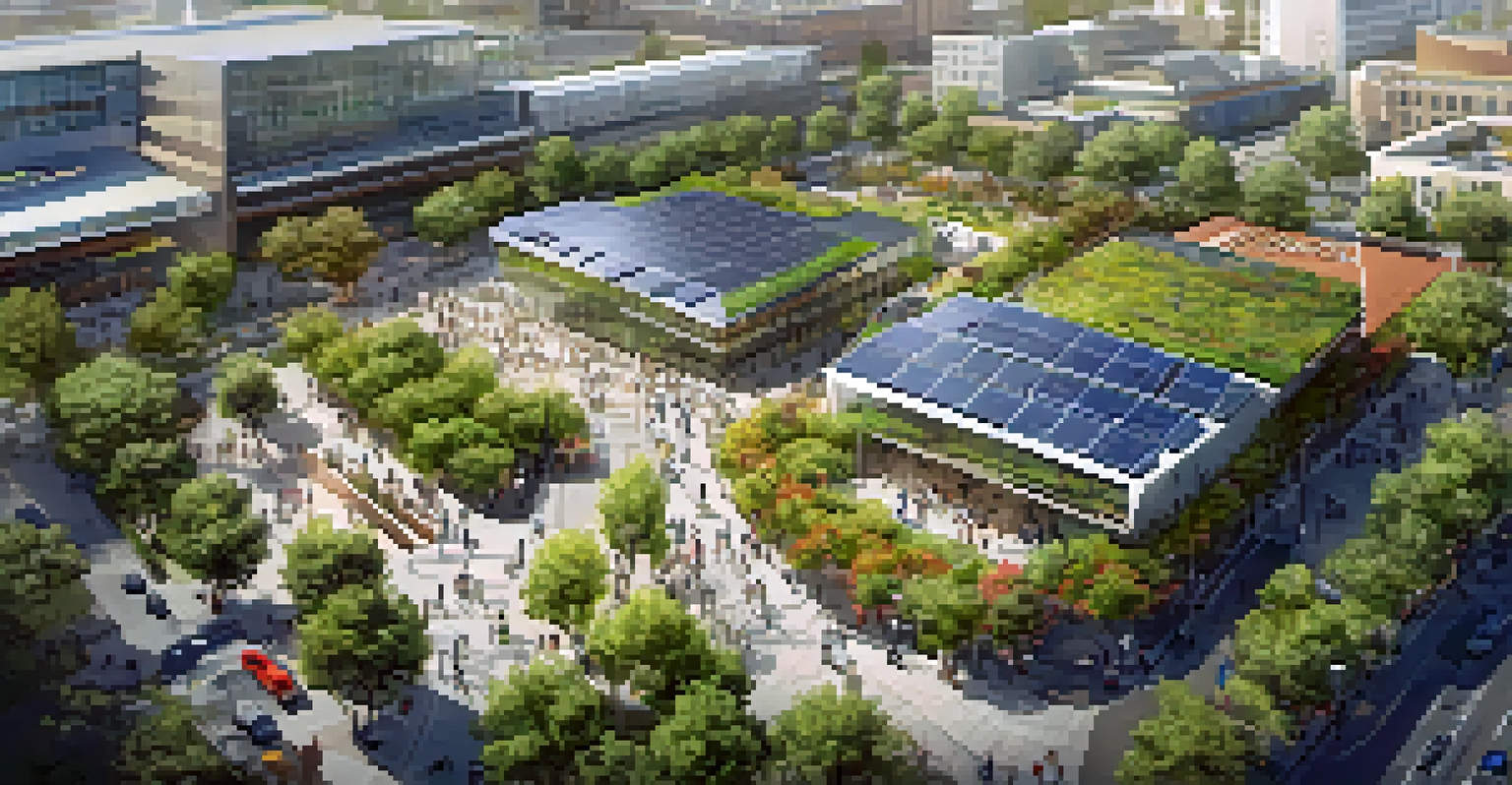 An aerial perspective of the Diridon Station area in San Jose, highlighting sustainable architecture and active pedestrians in a green environment.