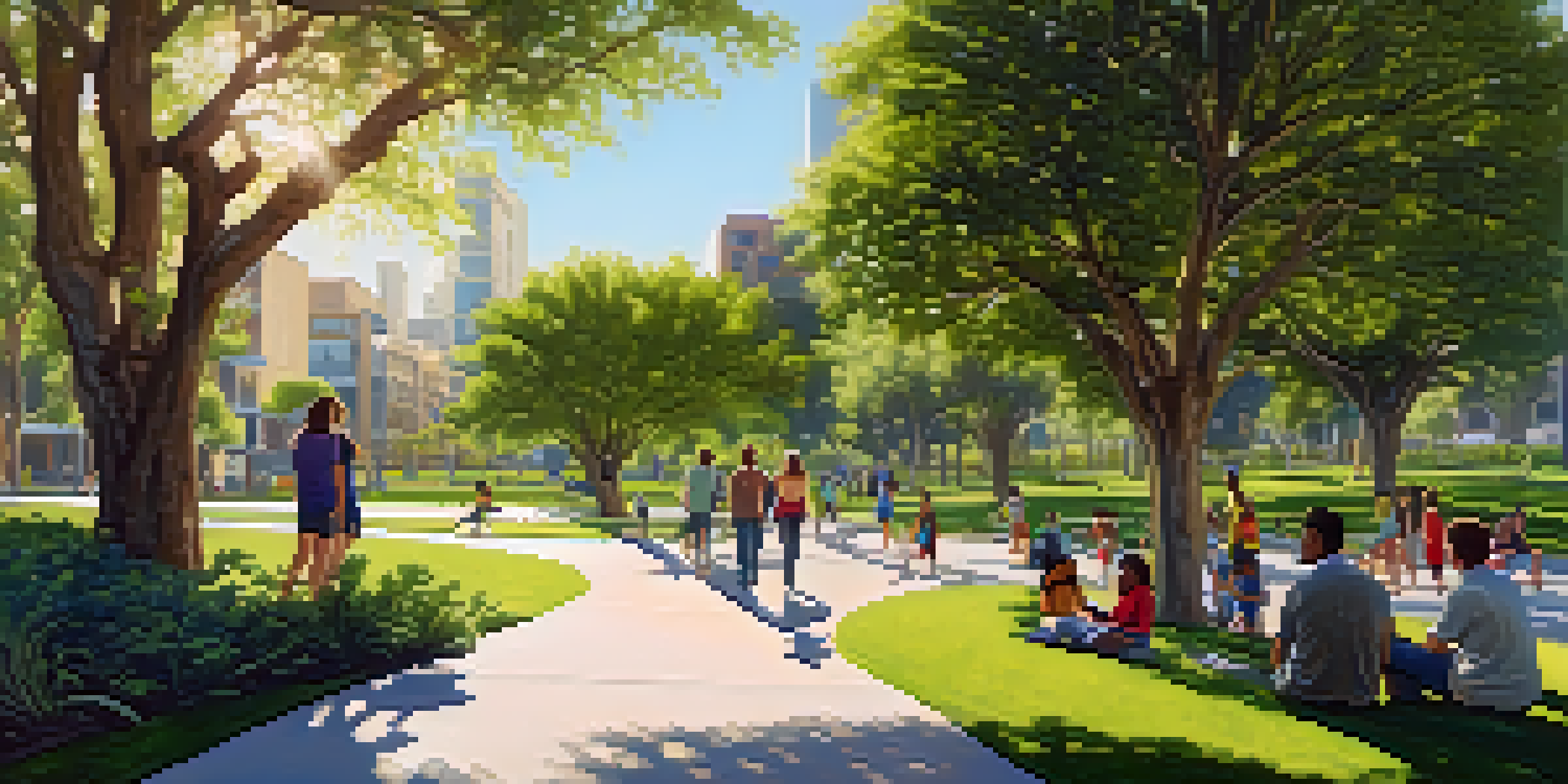 A green park in San Jose with families enjoying outdoor activities surrounded by modern buildings and trees.