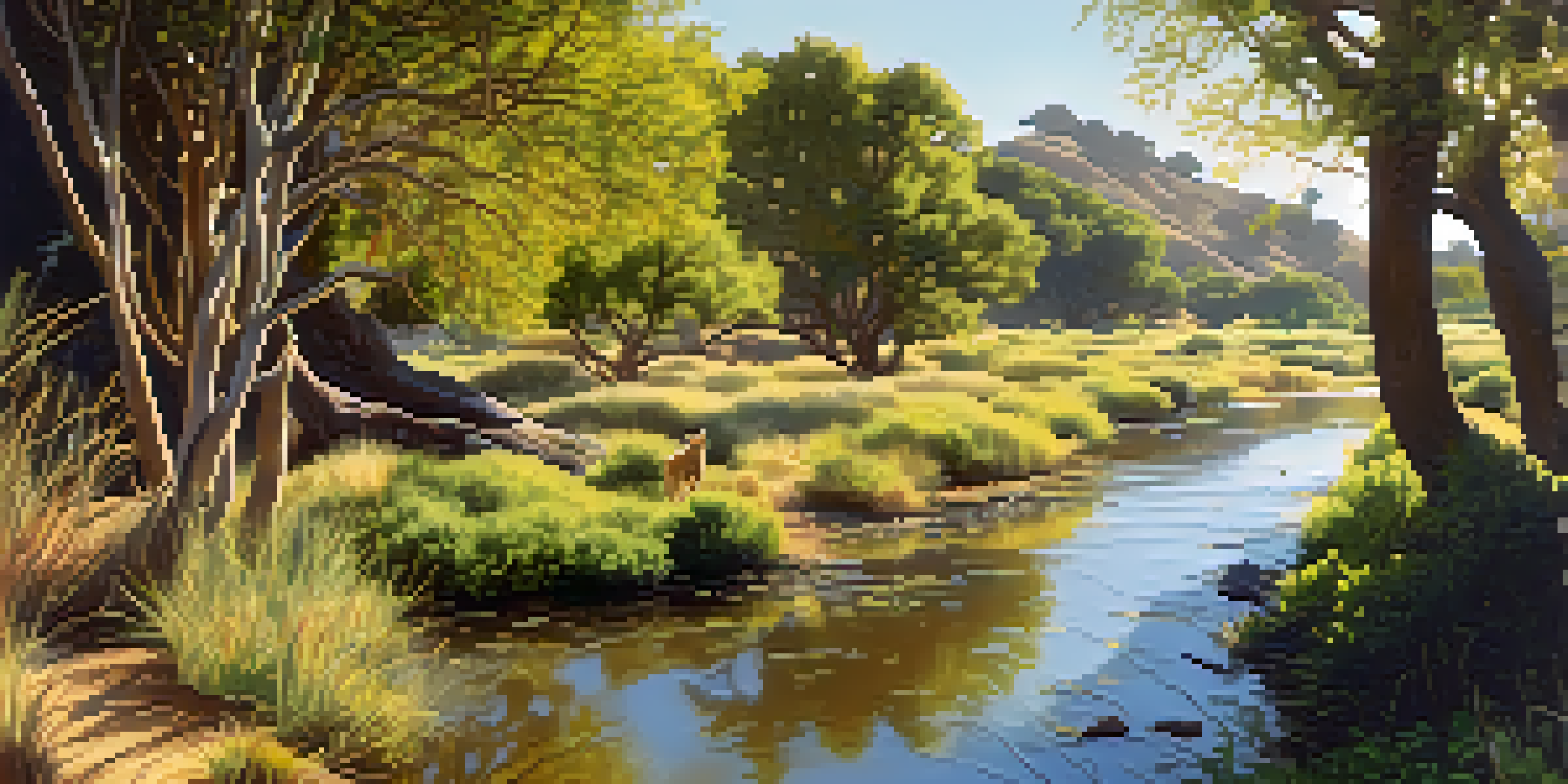 A sunny Coyote Creek corridor filled with diverse plants and birds, highlighting the importance of biodiversity.