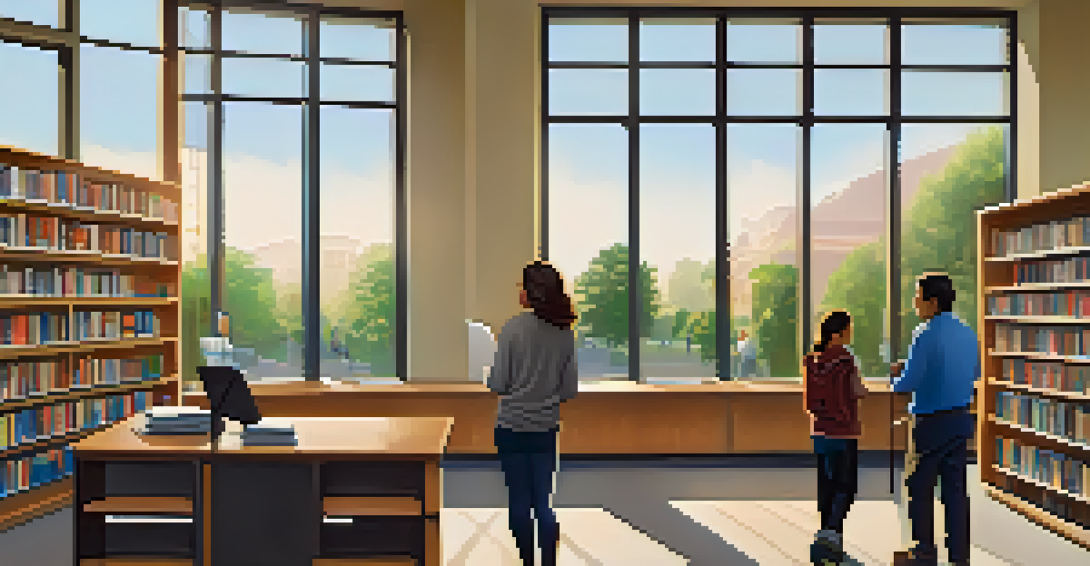A local library in San Jose with a section dedicated to financial literacy, featuring books and a family engaging with the resources.