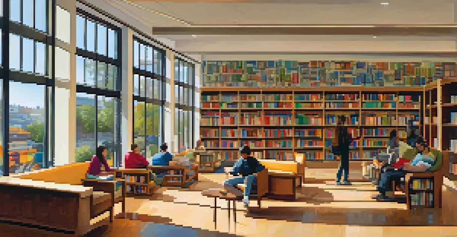 A peaceful reading nook in a San Jose library, featuring diverse individuals reading and studying among colorful bookshelves, bathed in natural light.