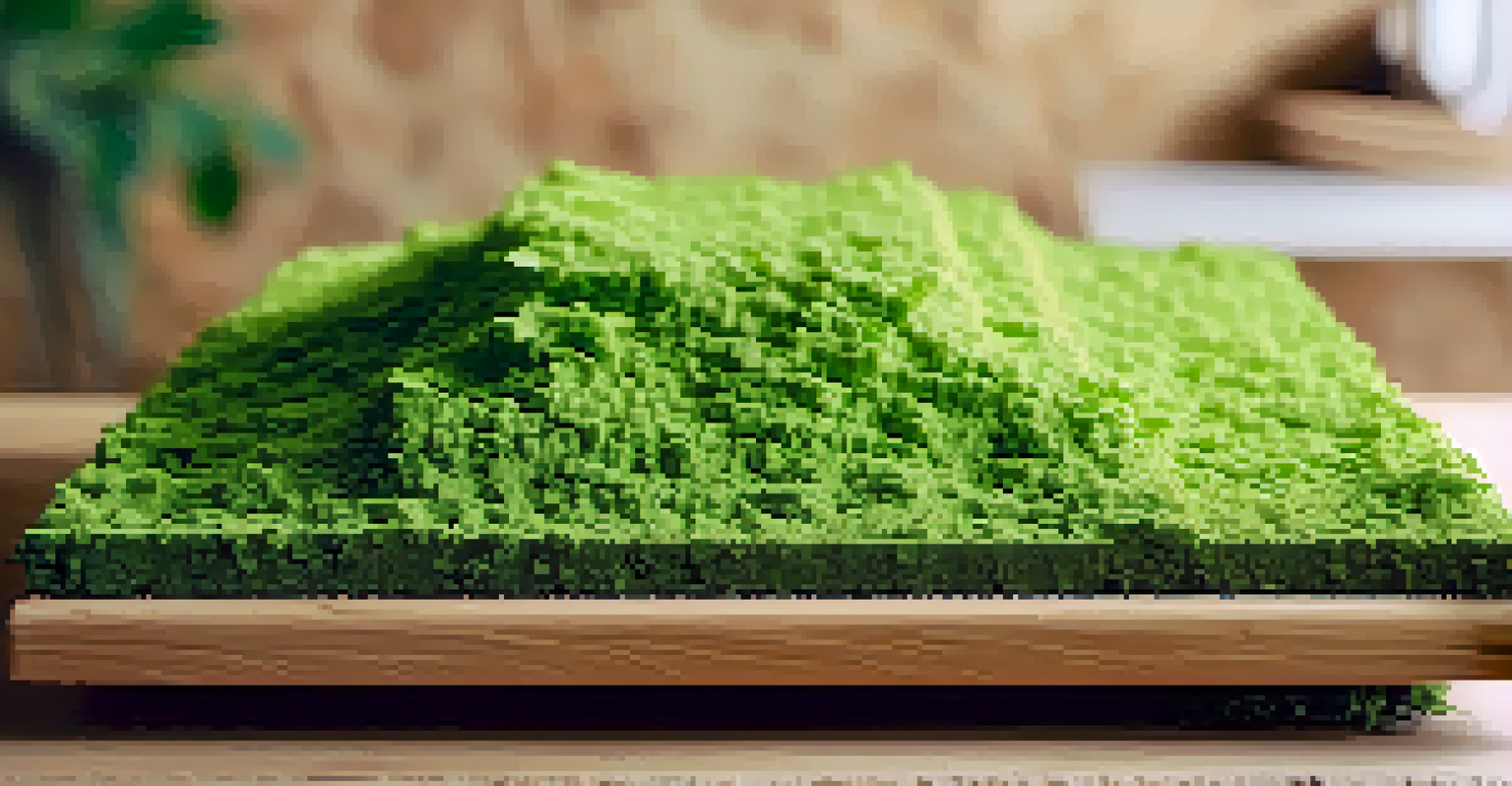 A close-up of green building materials, including mycelium bricks and hempcrete, displayed on a wooden table with greenery in the background.
