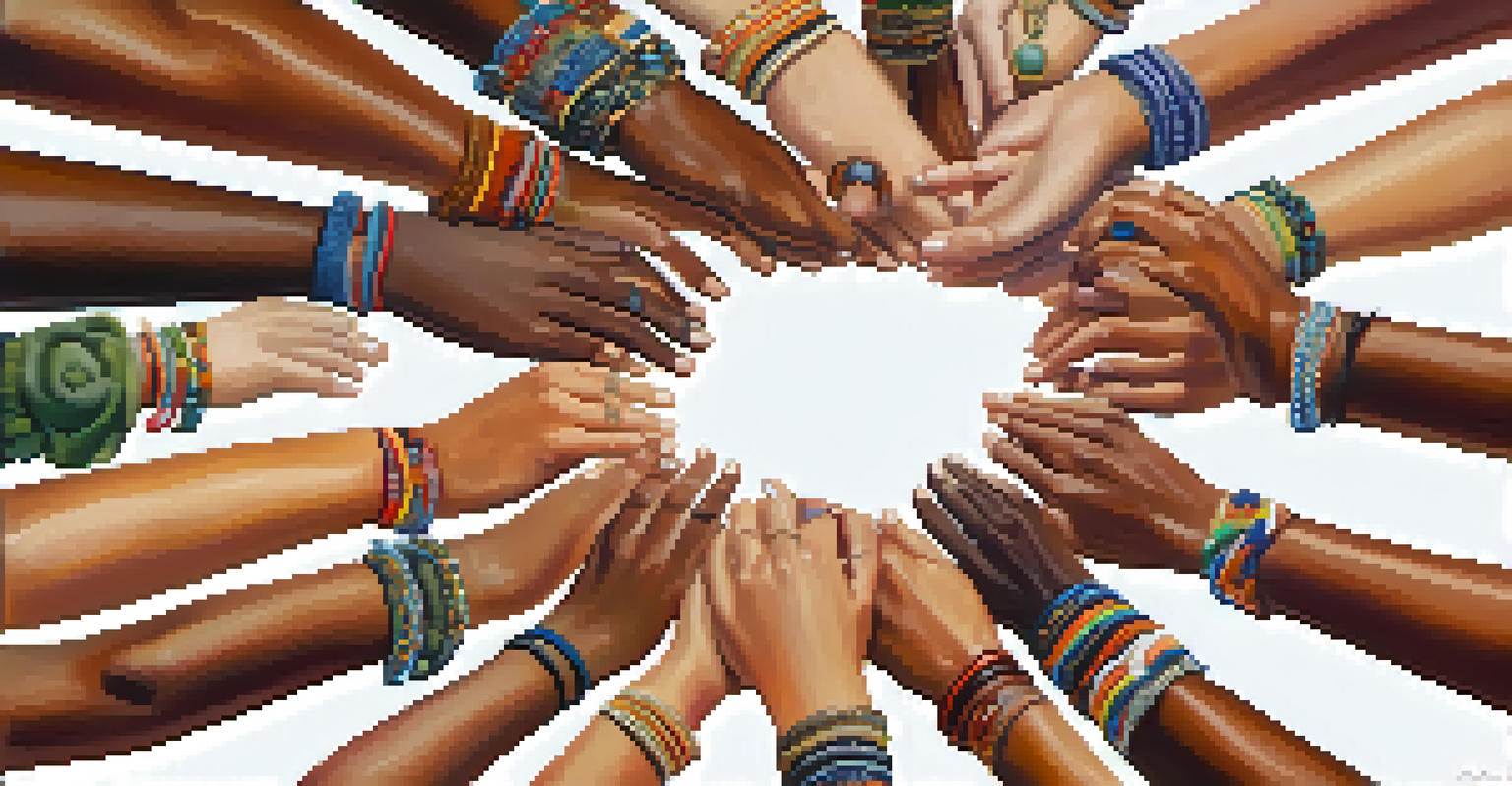 A close-up of diverse hands joined together in a circle, symbolizing community support in San Jose.