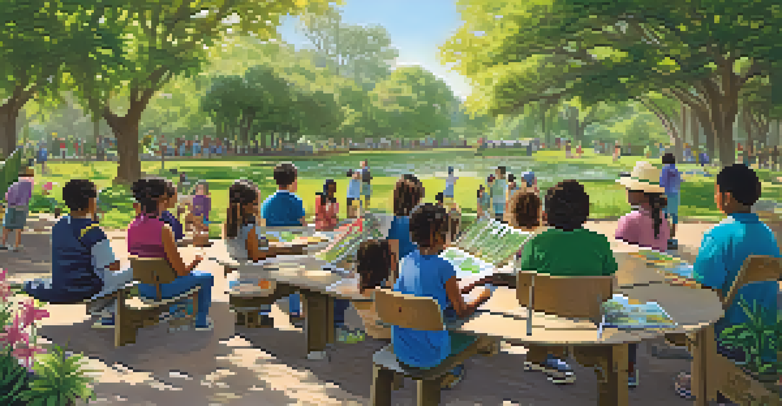 A diverse group participating in a nature workshop in a park, observing wildlife and enjoying the outdoors.