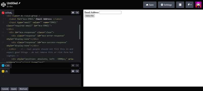 codepen live test