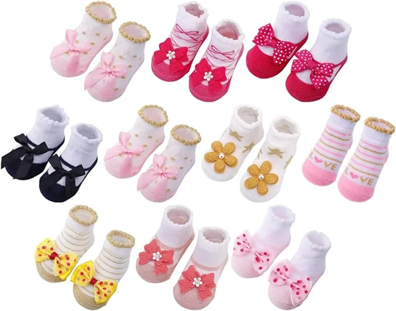 Newborn Baby-girls Socks and Bow