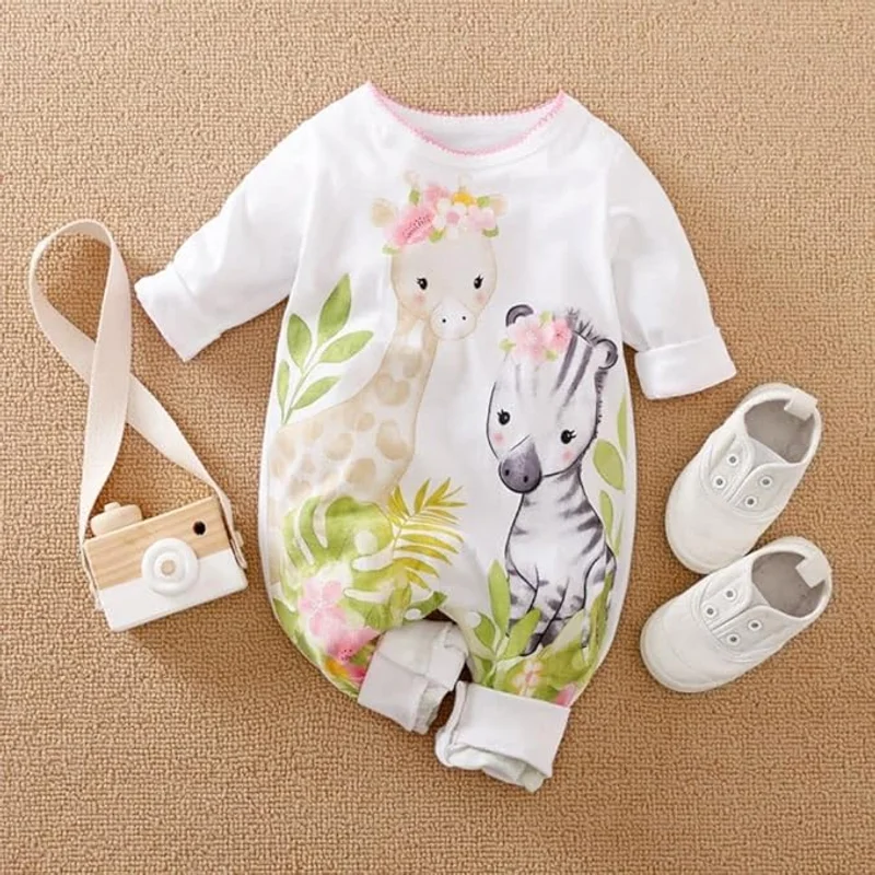 Giraffe + Zebra Sleeve Baby Jumpsuit